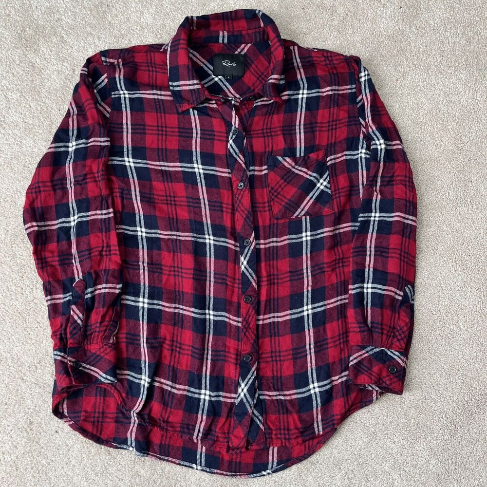 Rails Hunter Plaid Shirt Womens Large Button Cherry Navy White Preppy Soft